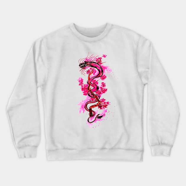 Pink Dragon and Blossoms Crewneck Sweatshirt by ZeichenbloQ